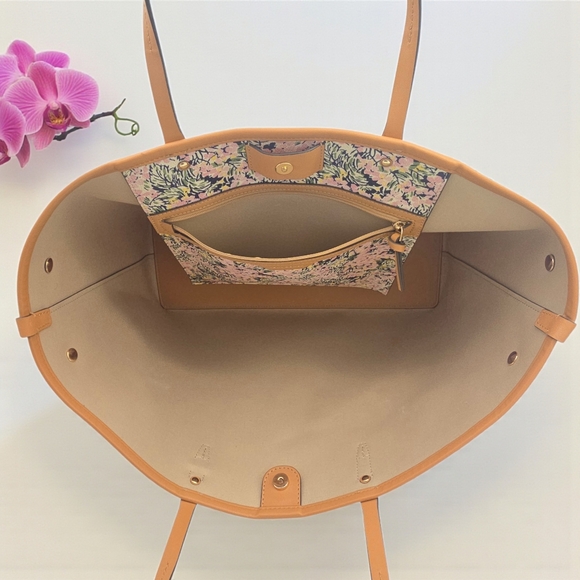 Tory Burch Kerrington Square Tote Flower Field Pink Floral Large Shoulder Bag - Picture 9 of 16